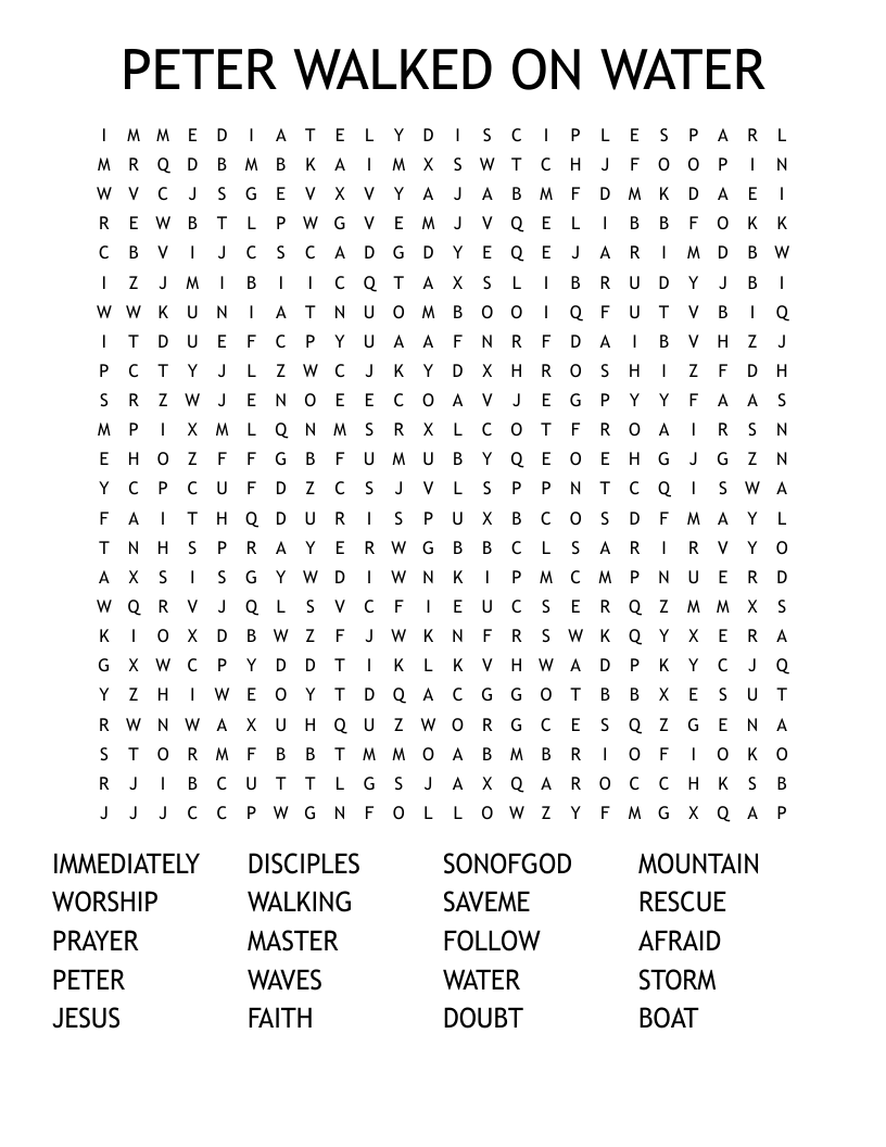 PETER WALKED ON WATER Word Search WordMint