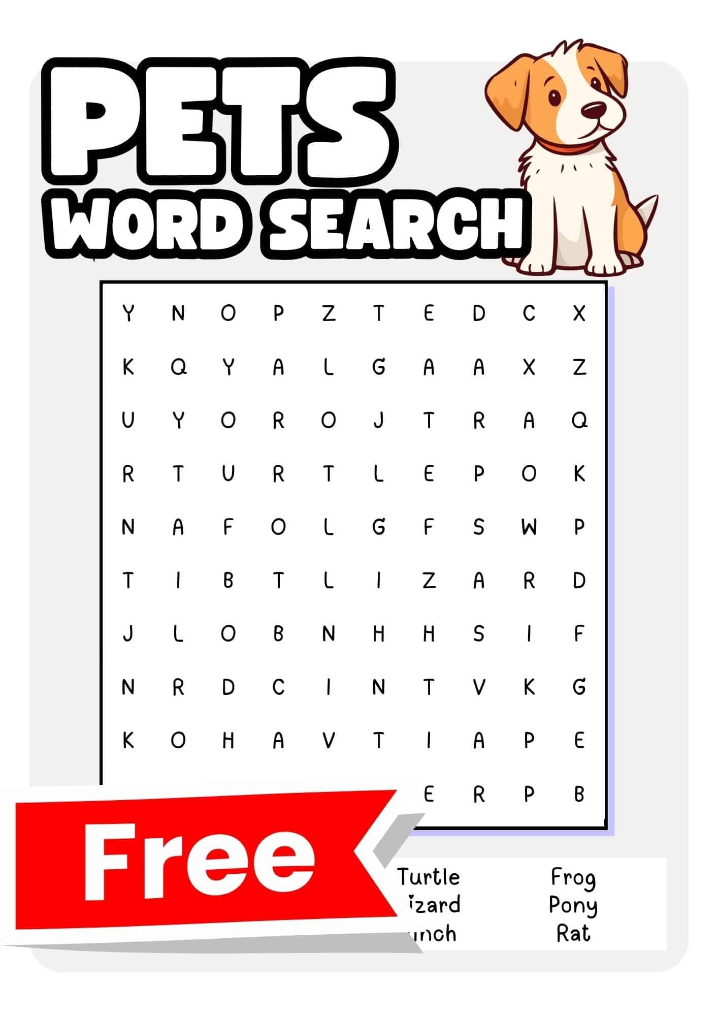 Pets Word Search Printable