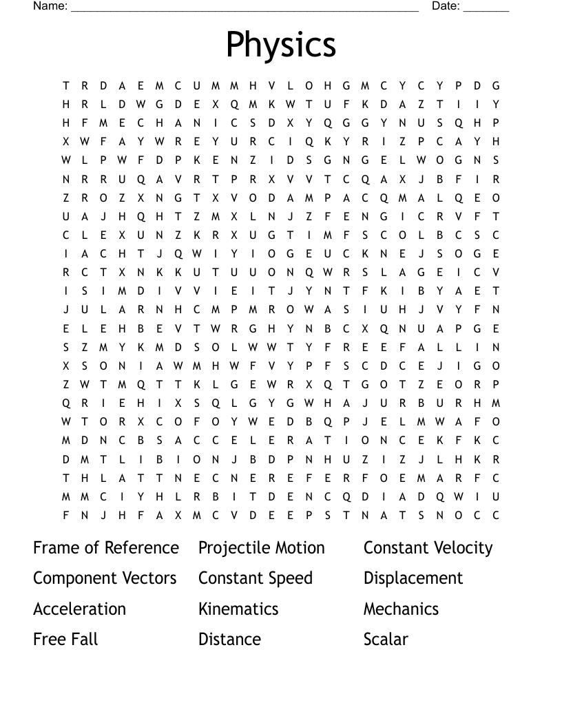 Physics Word Search WordMint