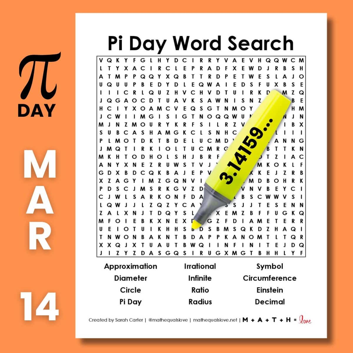 Pi Day Word Search Math Love
