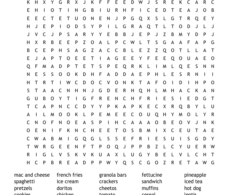 Picnic Food s Word Search WordMint