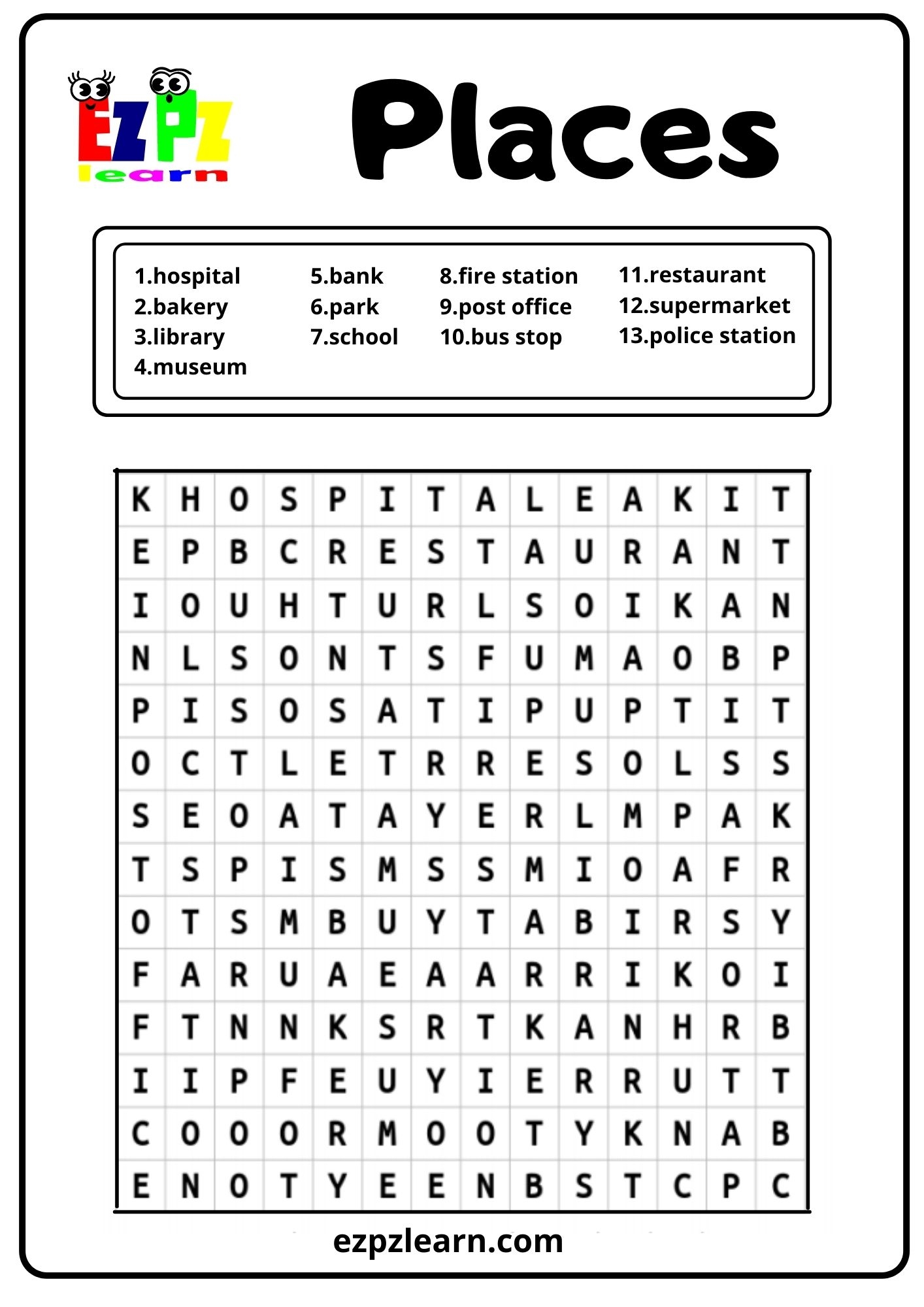 Places In The City Word Search 1 Ezpzlearn Places In The City Word Search 1 Ezpzlearn
