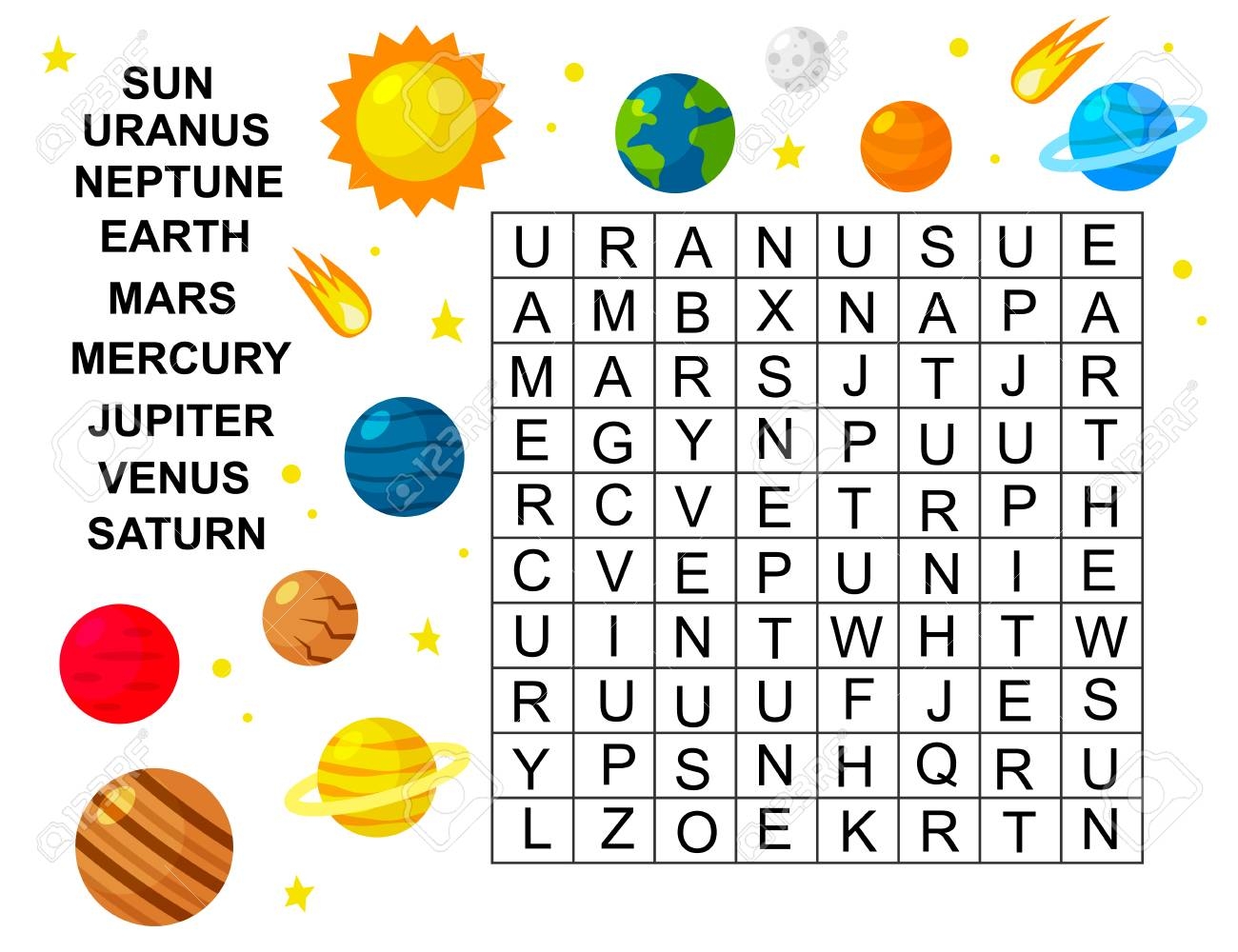 planets word search solar system printable treasure hunt 4 kids worksheets library