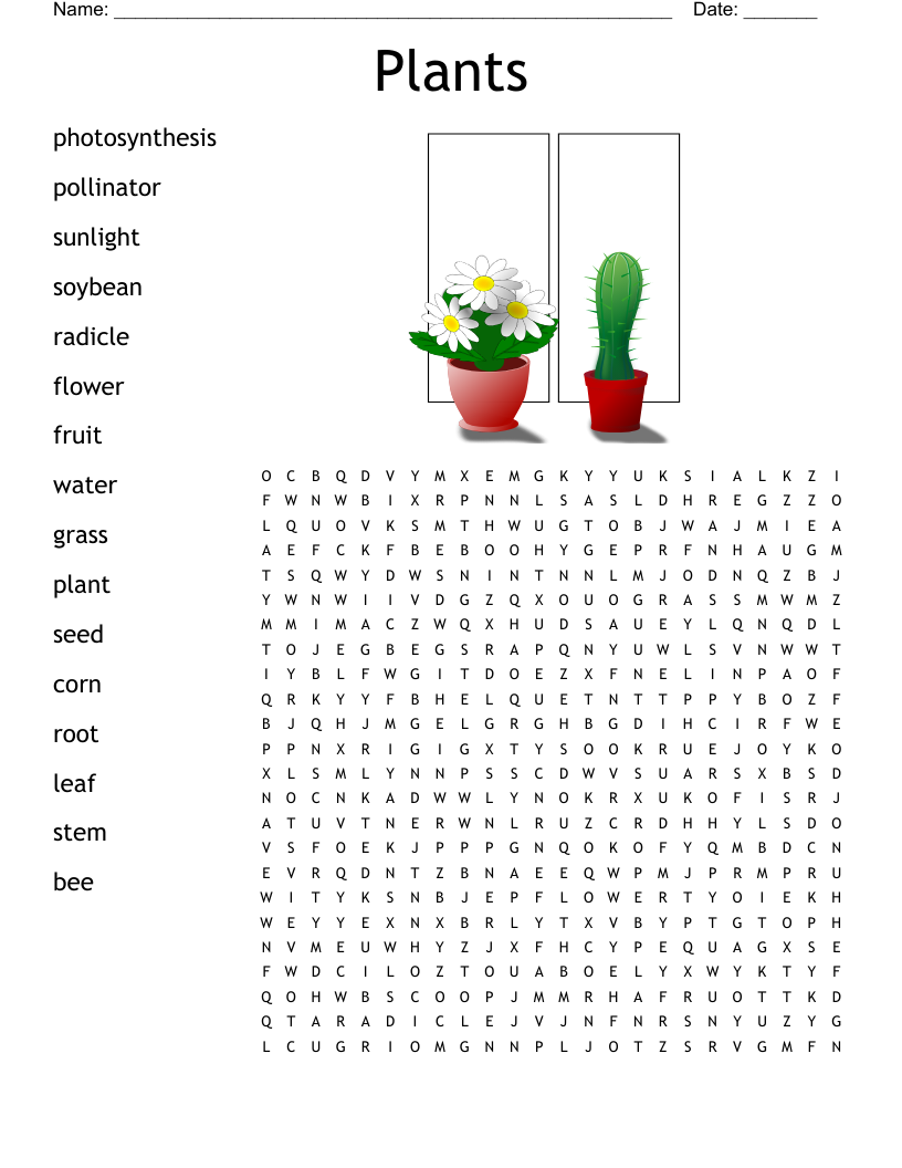 Plants Word Search WordMint Worksheets Library