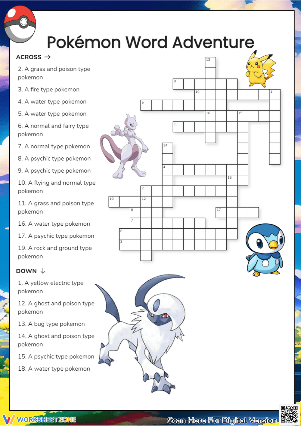 pokemon crossword puzzle worksheets printable