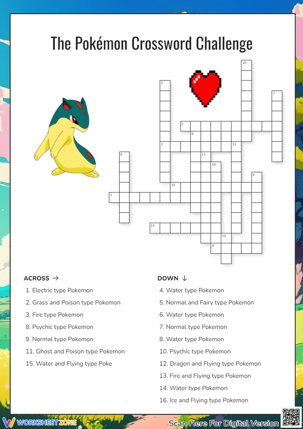 pokemon crossword puzzle worksheets printable