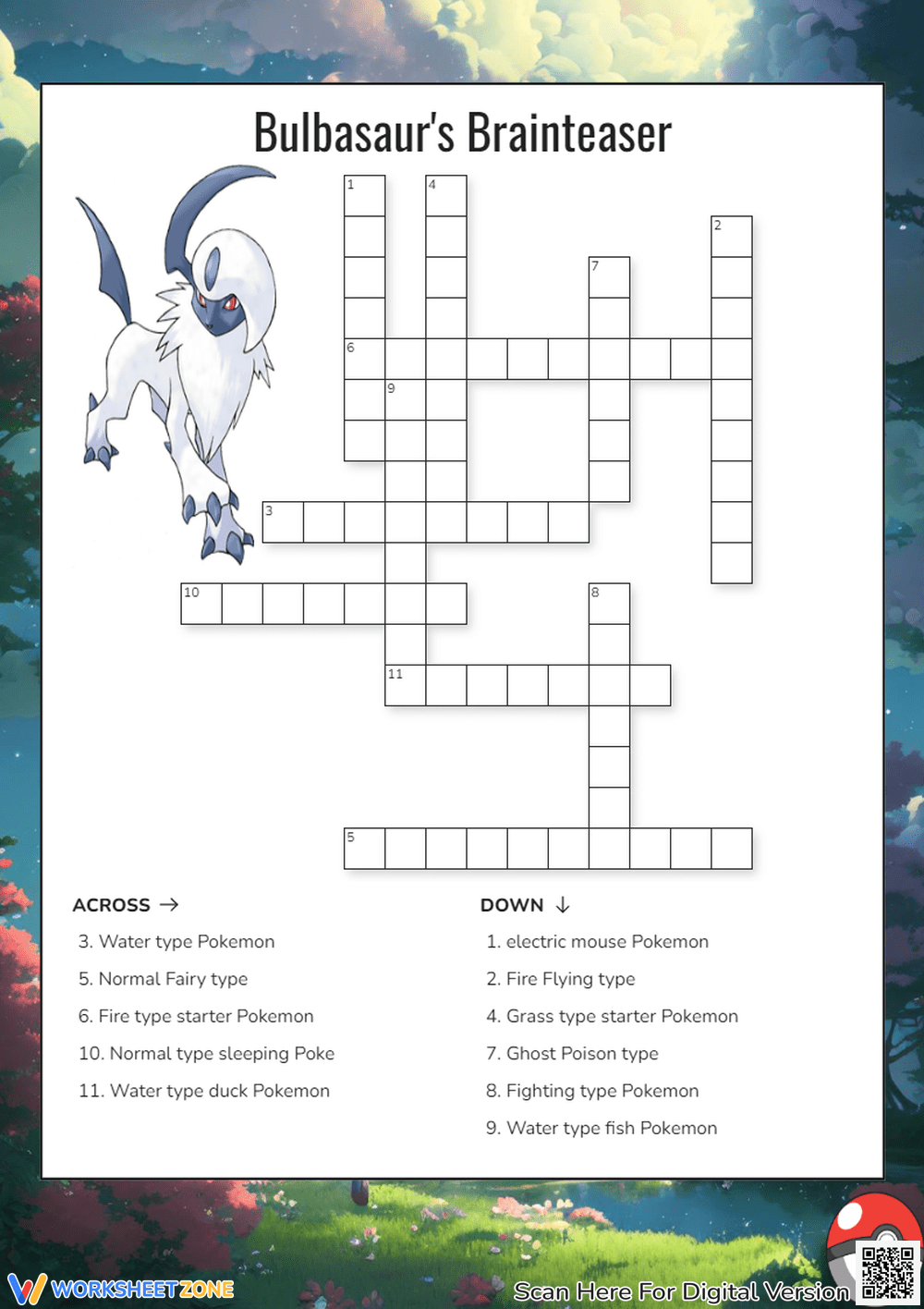 pokemon crossword puzzle worksheets printable