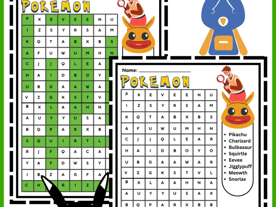 Pokemon Word Search For Kids Study Prints