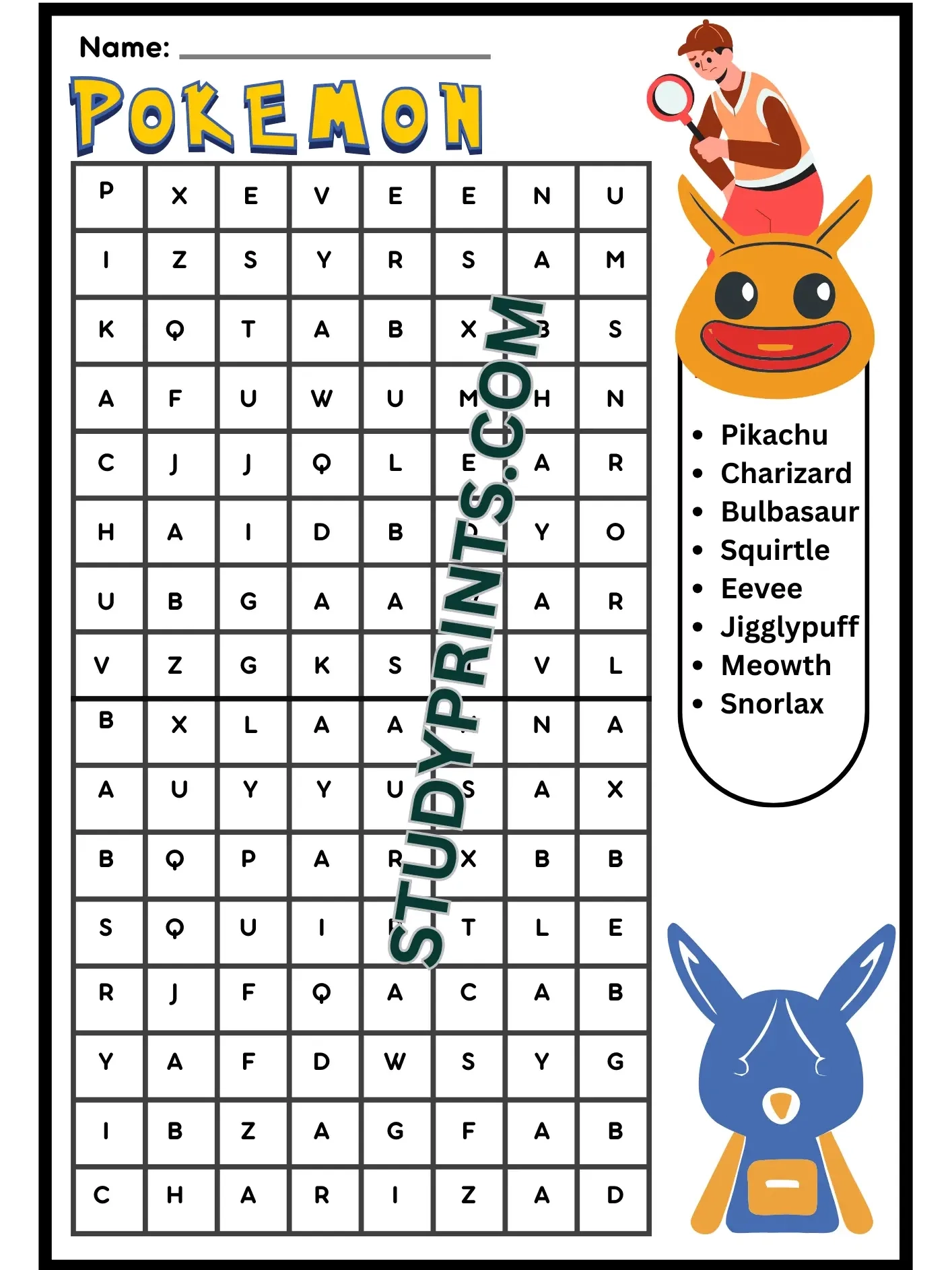 Pokemon Word Search For Kids Study Prints