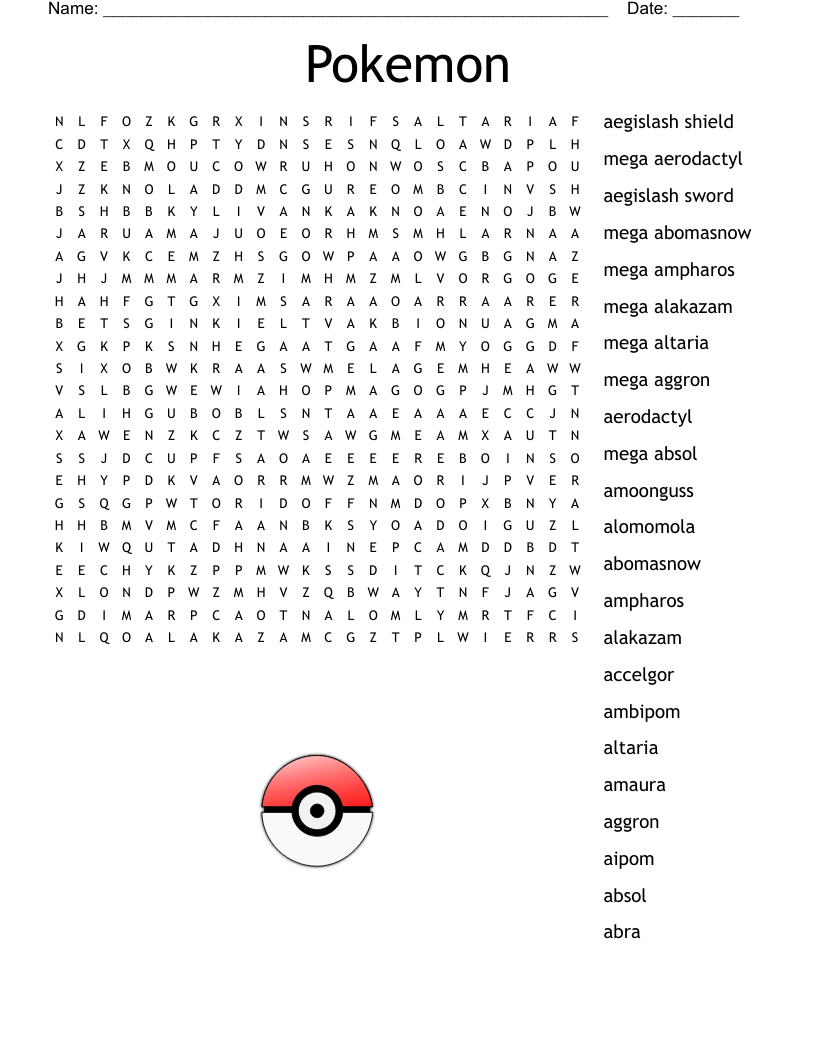 Pokemon Word Search WordMint