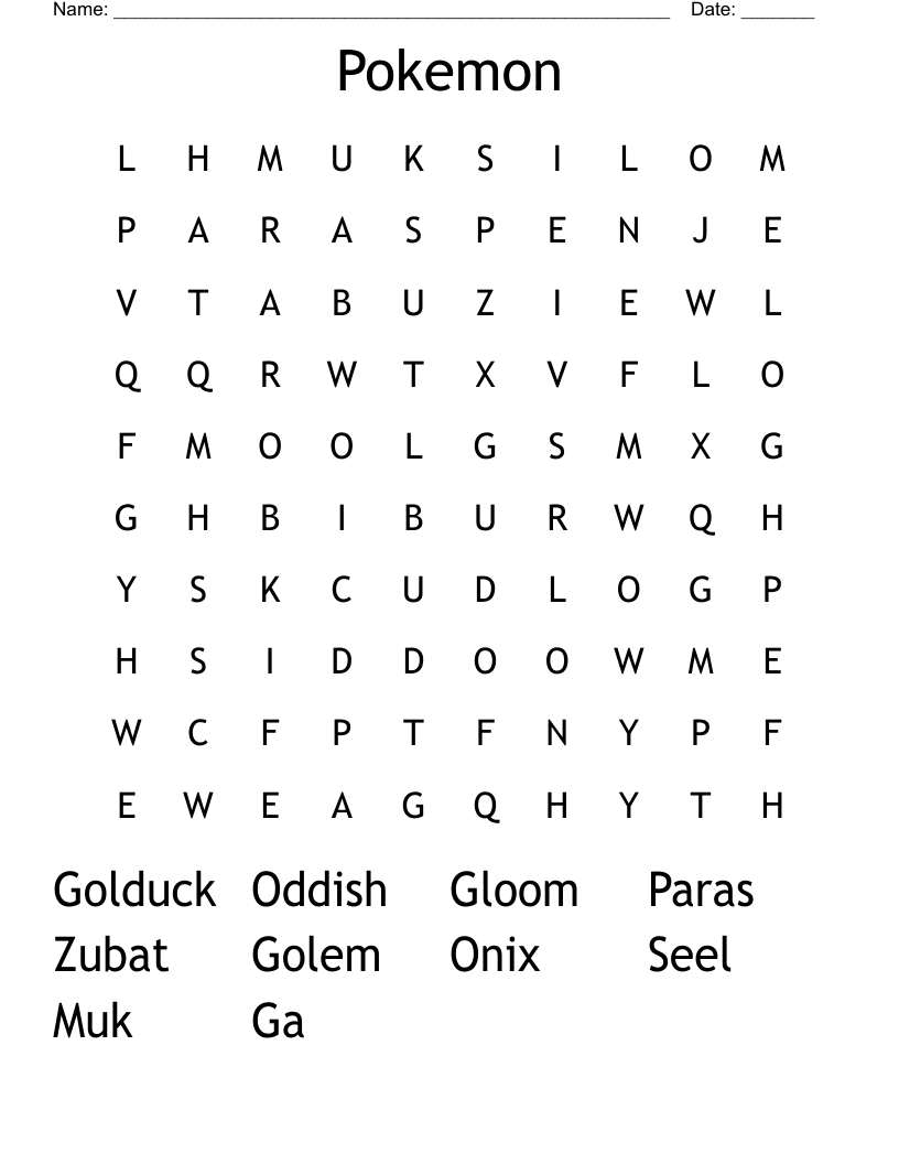 Pokemon Word Search WordMint