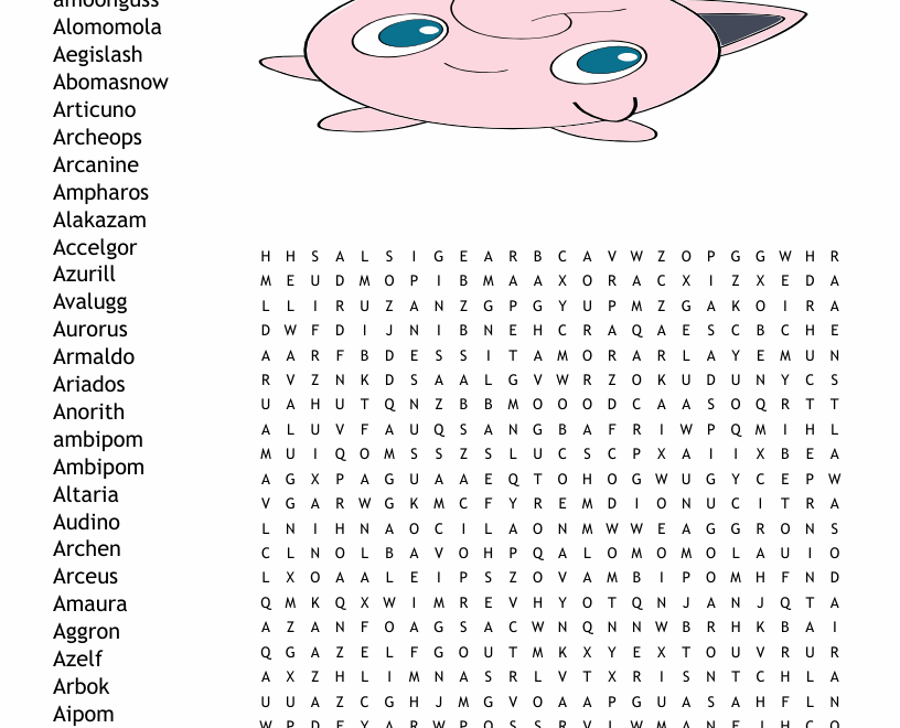 Pokemon Word Search WordMint