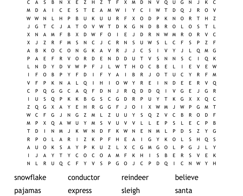 Polar Express Word Search WordMint