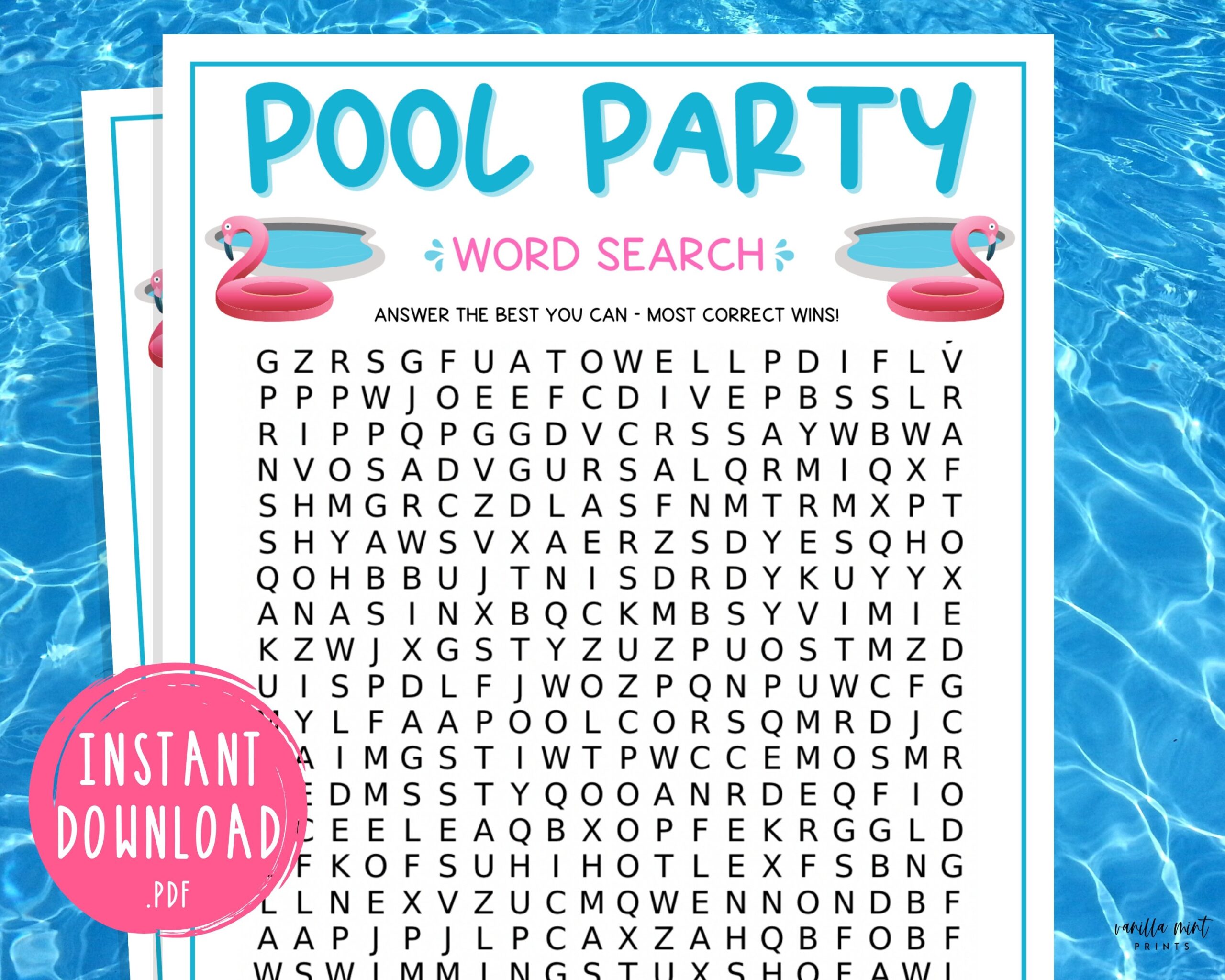 Pool Party Word Search Game Printable Summertime Games Fun Summer Party Games Summer Activities For Adults Kids Swimming Pool Etsy