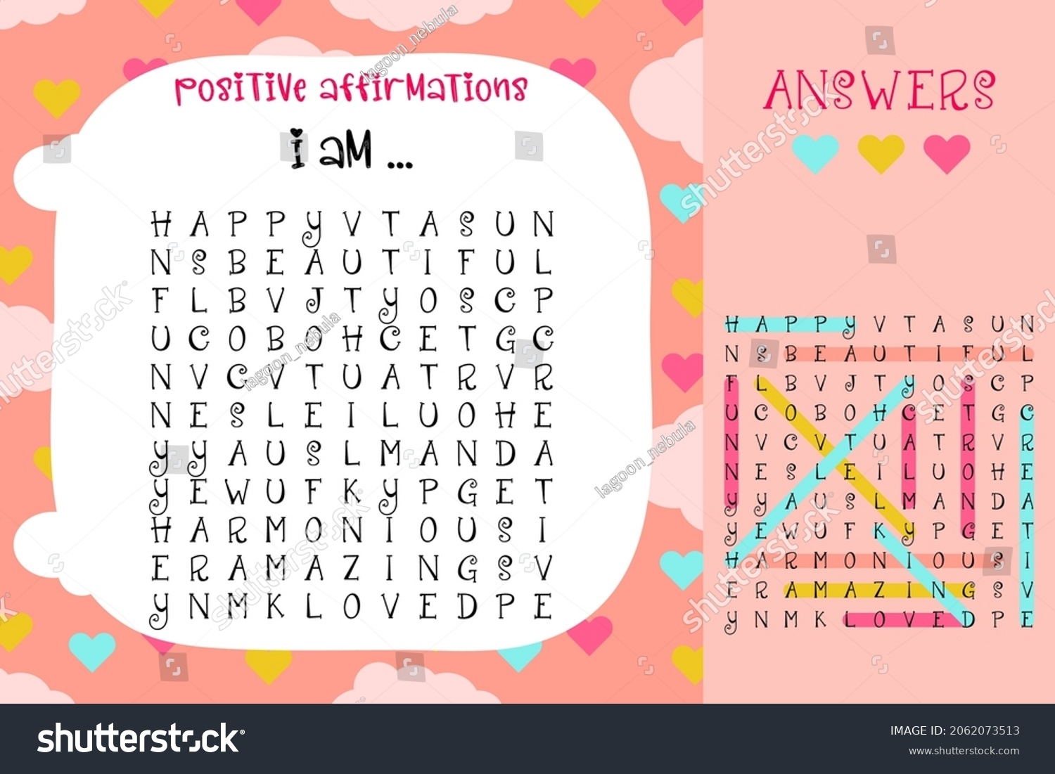 Positive Affirmations Word Search Puzzle Activity Stock Vector Royalty Free 2062073513 Shutterstock