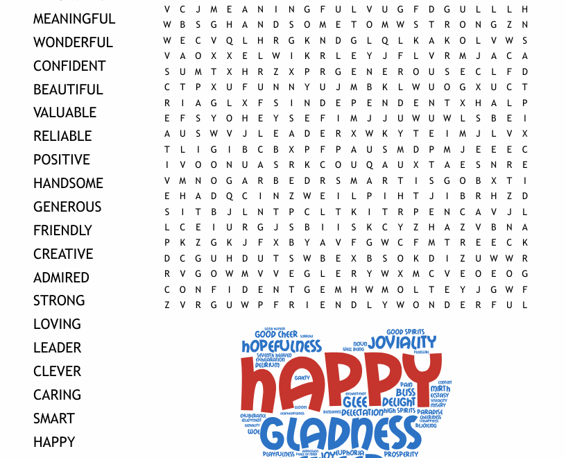 Positive Affirmations Word Search WordMint
