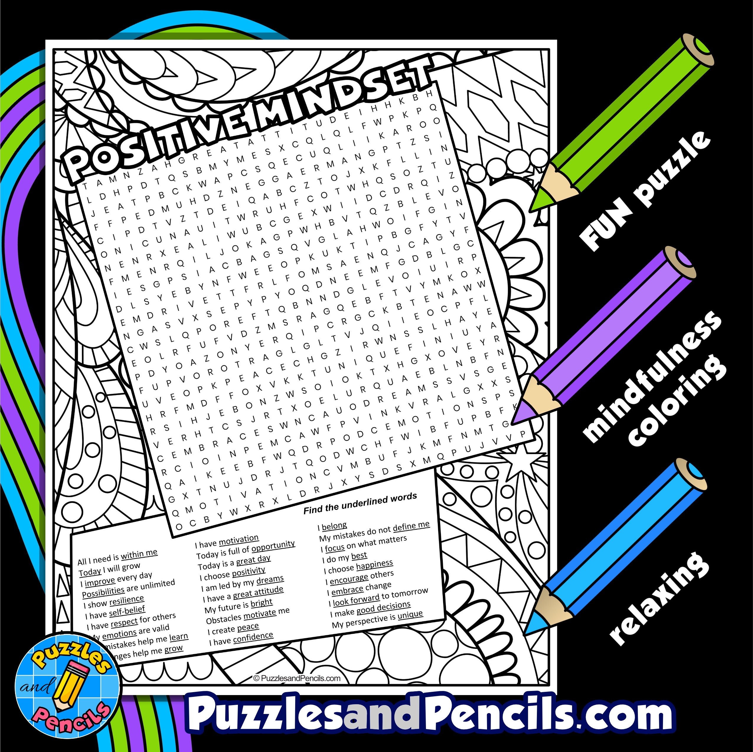 Printable Positive Word Search Puzzle