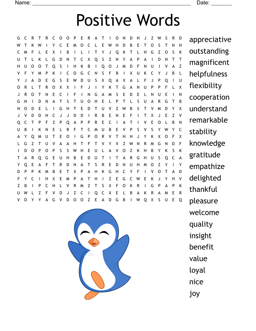 Positive Words Word Search WordMint