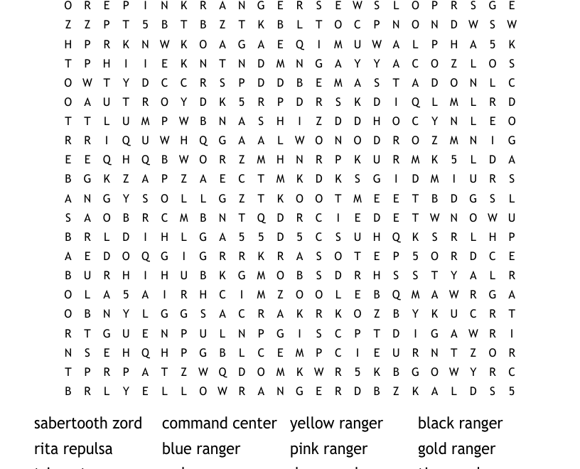 Power Rangers Word Search WordMint