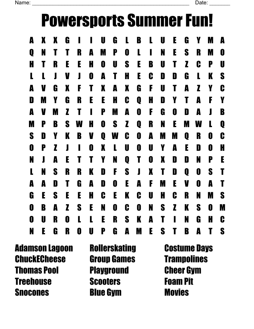 Summer Fun Word Search Printable