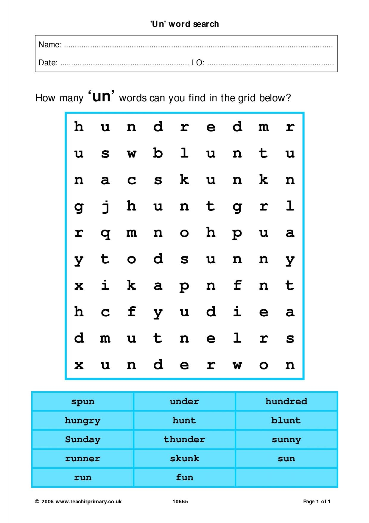 Prefix Un Wordsearch Quickworksheets Worksheets Library
