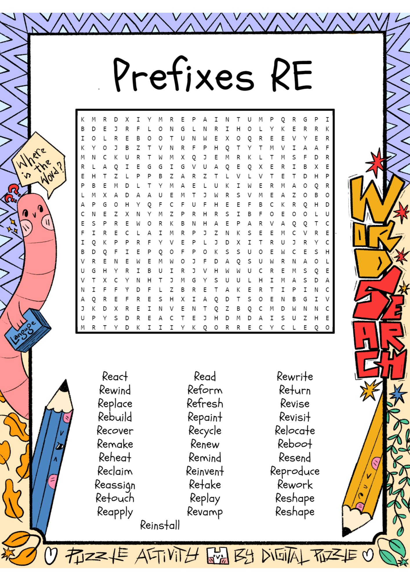 Prefixes RE Word Search Puzzle Worksheet Activity Made By Teachers