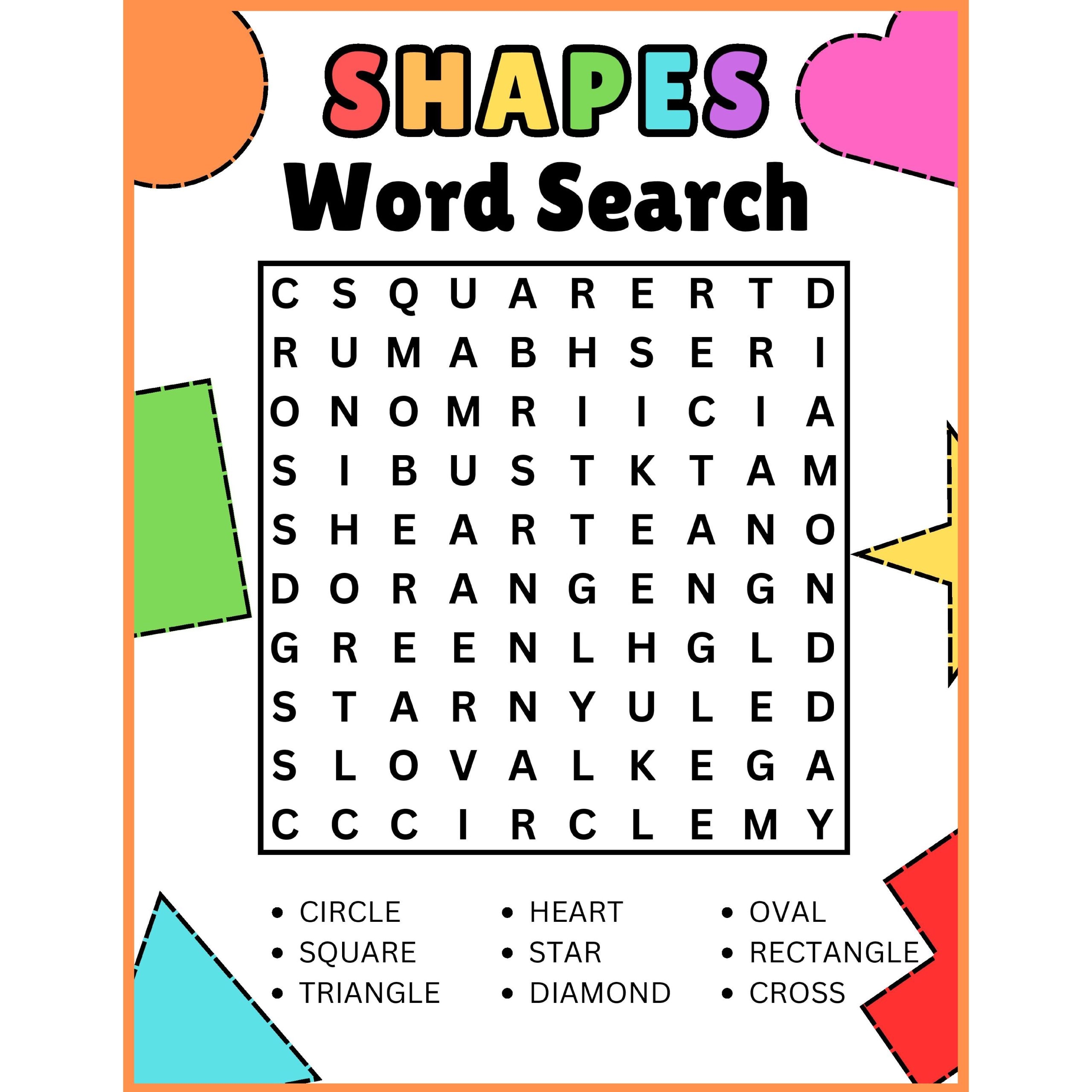 Preschool Kindergarten Basic Shapes Word Search Puzzle Worksheet Activity Made By Teachers