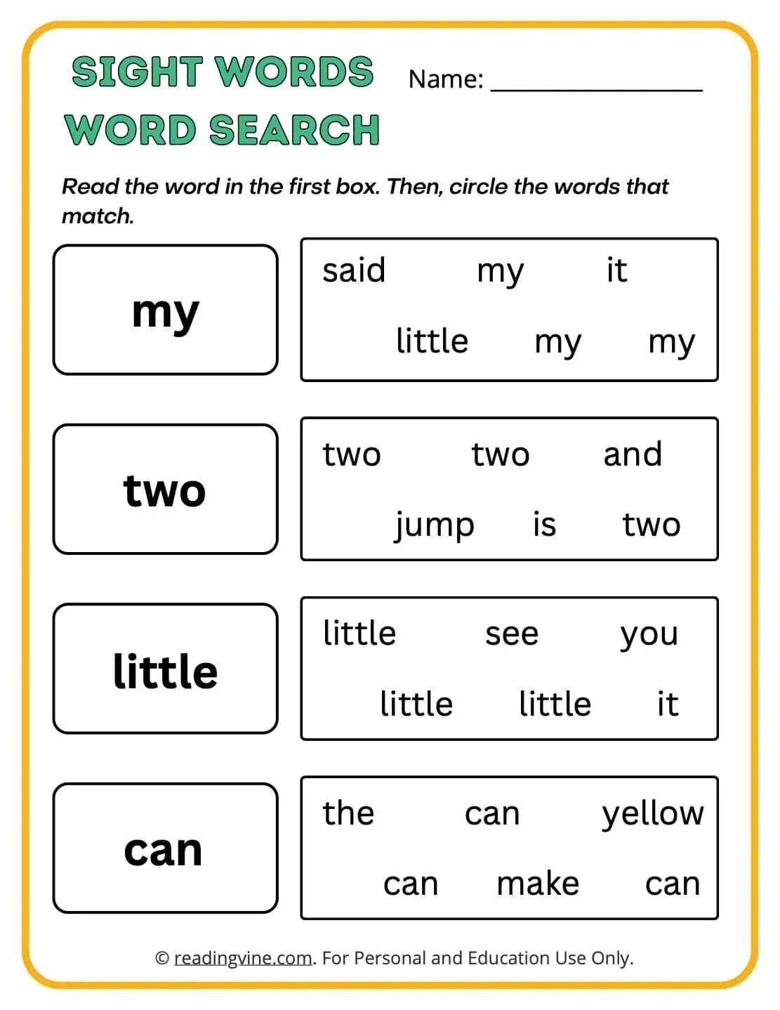 Preschool Sight Words