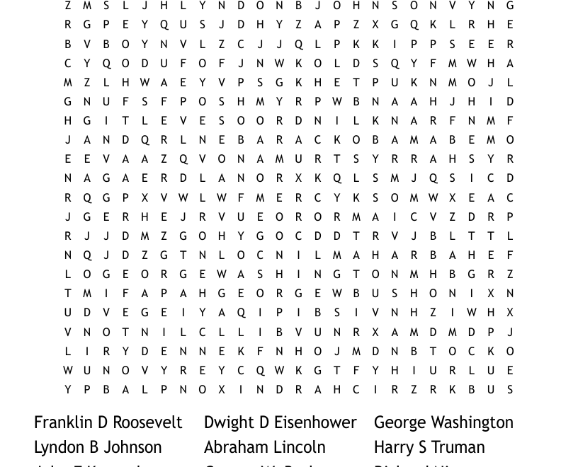 President s Day Word Search WordMint
