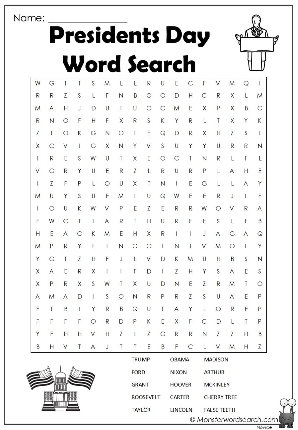 Presidents Day Word Search 2 Monster Word Search Presidents Day Word Search 2 Monster Word Search