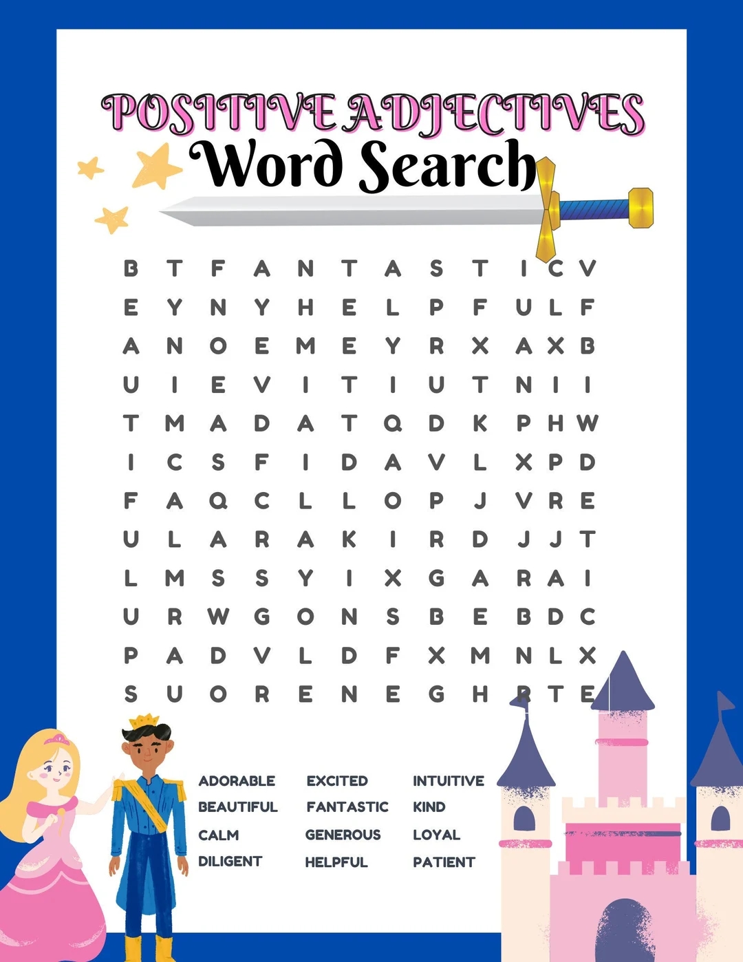 Prince And Princess Word Search For Parents And Teachers Fun Activities For Kids Etsy