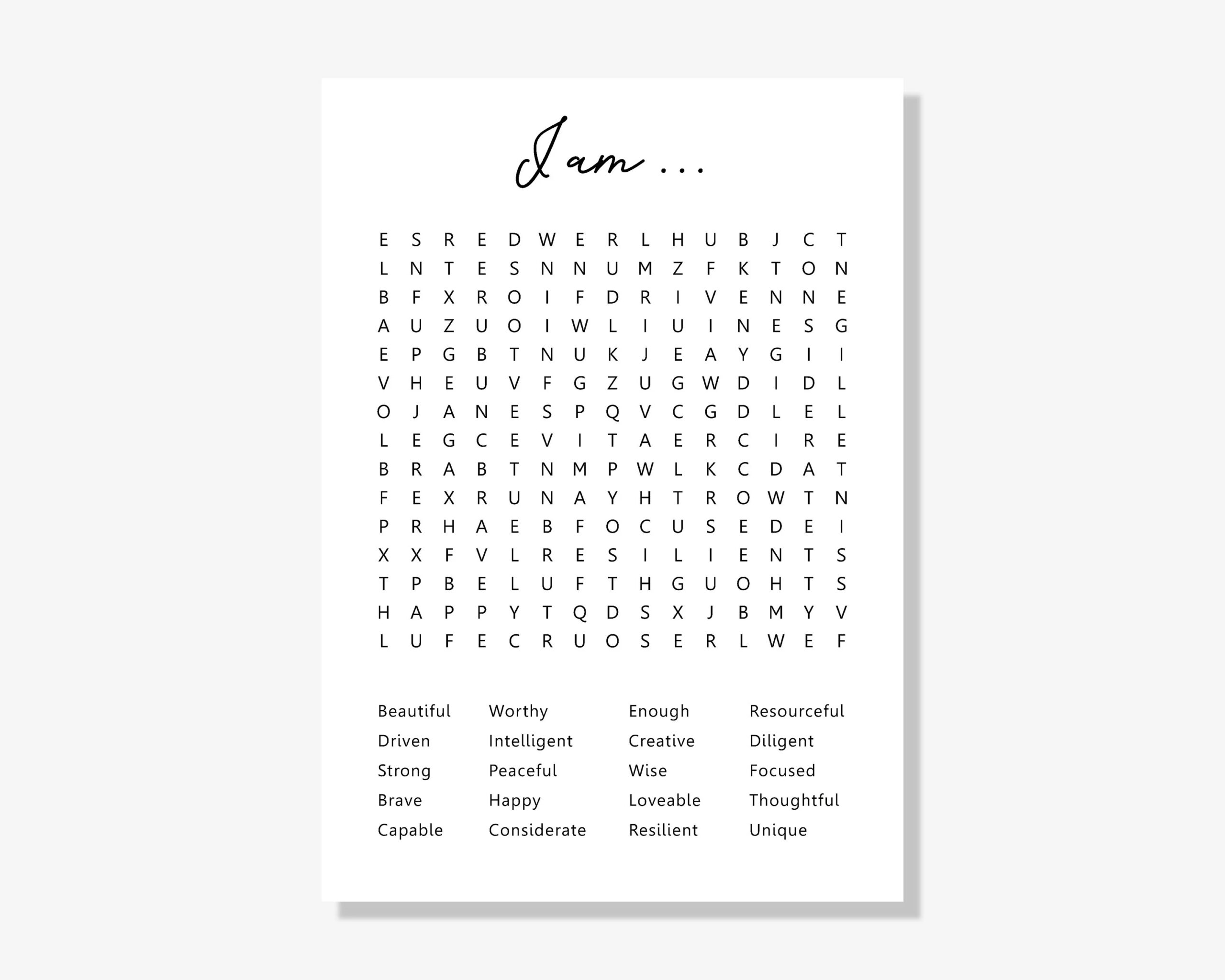 printable affirmation word search mental health word search positive words word search instant download etsy