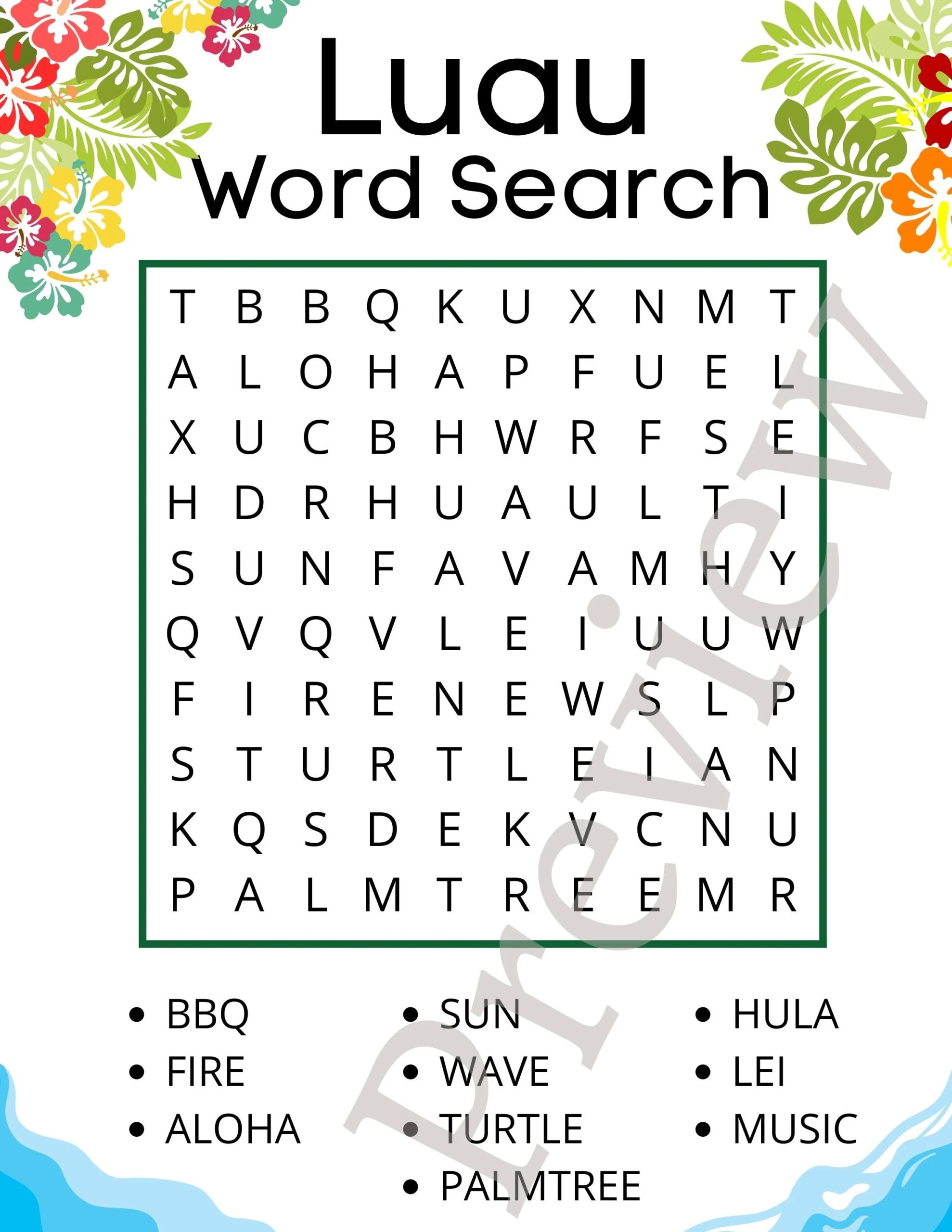 Printable Aloha Word Search Game With Colorful Beach Images For A Hawaiian Luau Party Game For Kids And Adults Etsy