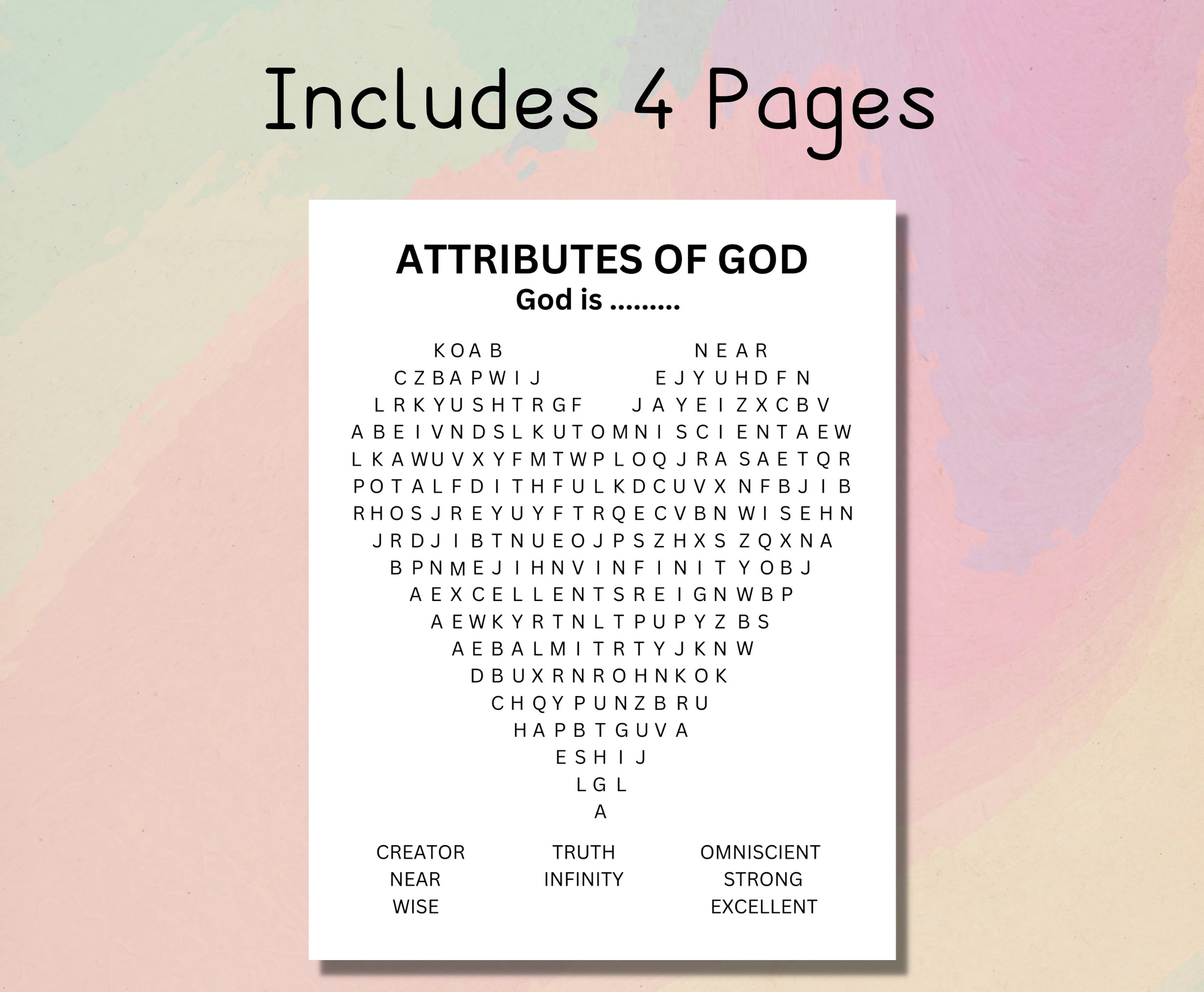 Printable Attributes Of God Word Search Puzzle Names Of God For Kids Bible Study Sunday School Teaching Resources Etsy