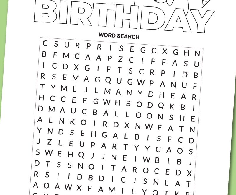 Printable Birthday Word Search Chevron Lemon