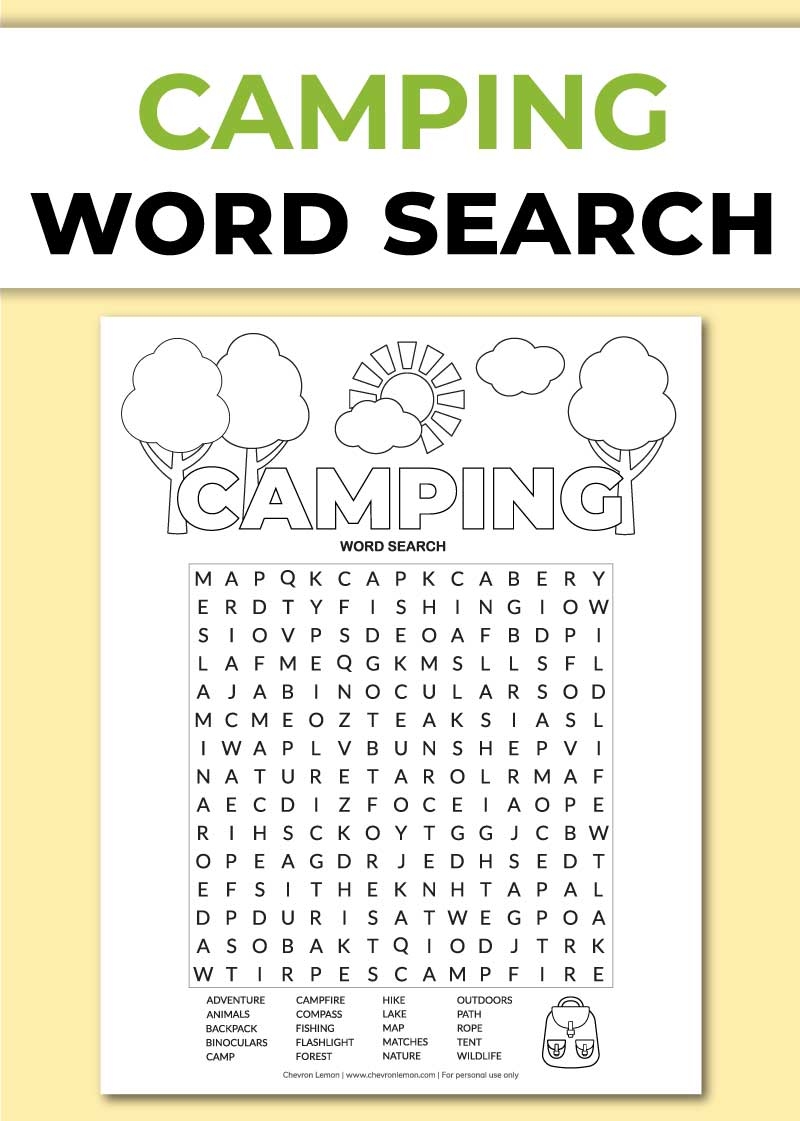 Camping Word Search Camping Puzzles Printable