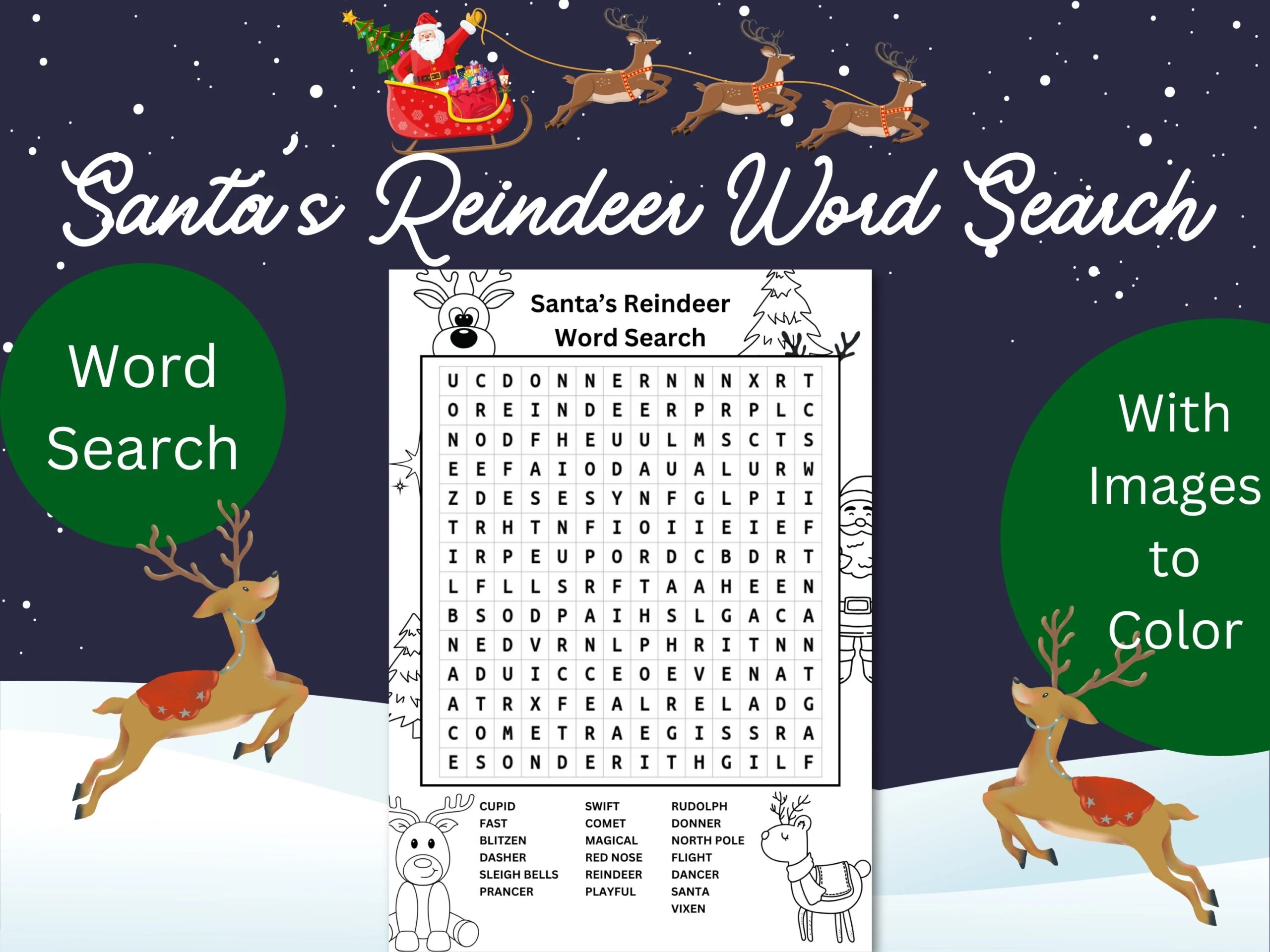 Free Printable Christmas Word Searches Reindeer