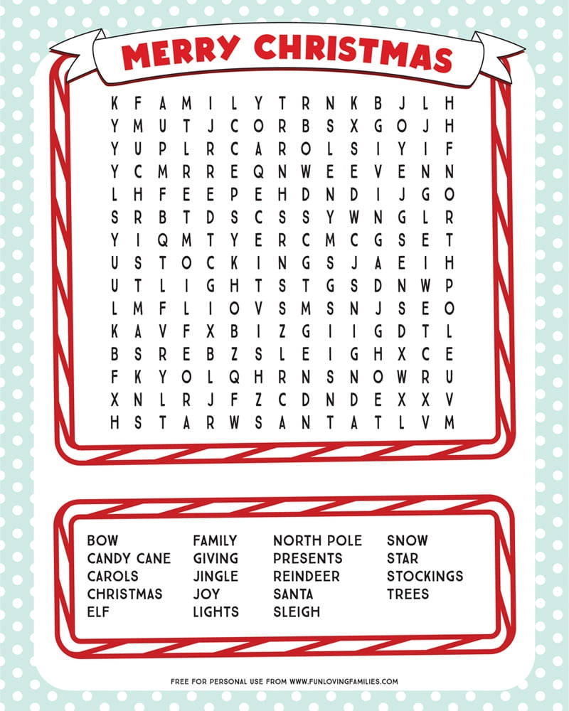 Big Word Search Printable Christmas