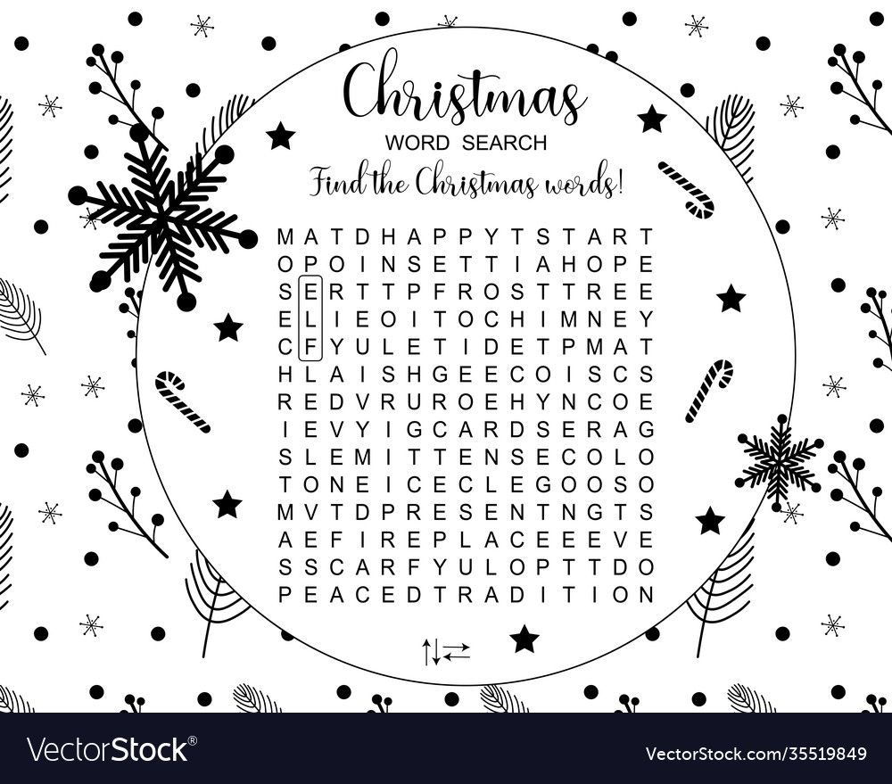 Printable Christmas Word Search Puzzle For Vector Image