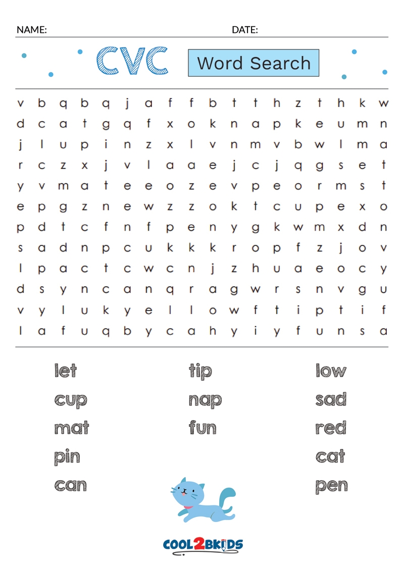Printable CVC Word Search Cool2bKids