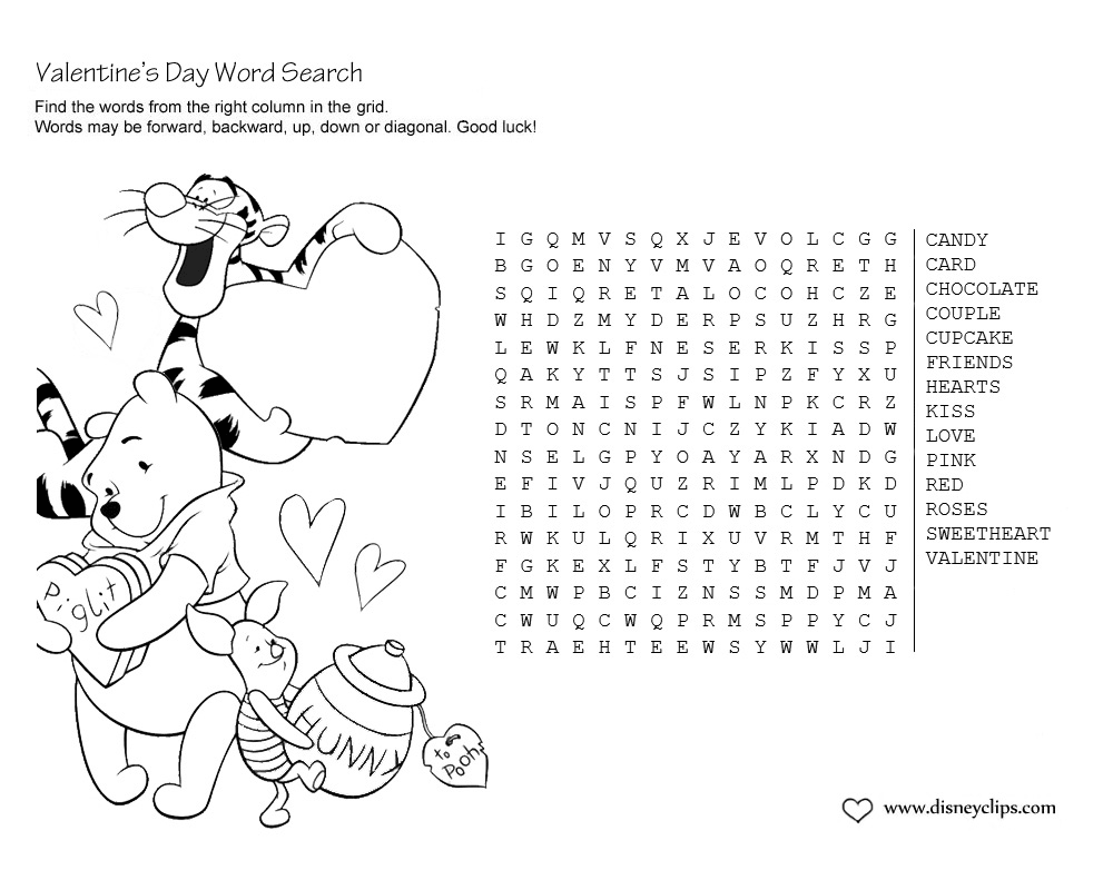 Printable Disney Valentine s Day Word Search Disneyclips
