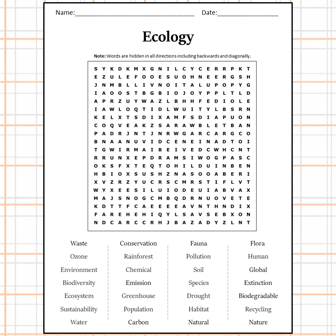 Ecosystems Word Search Printable