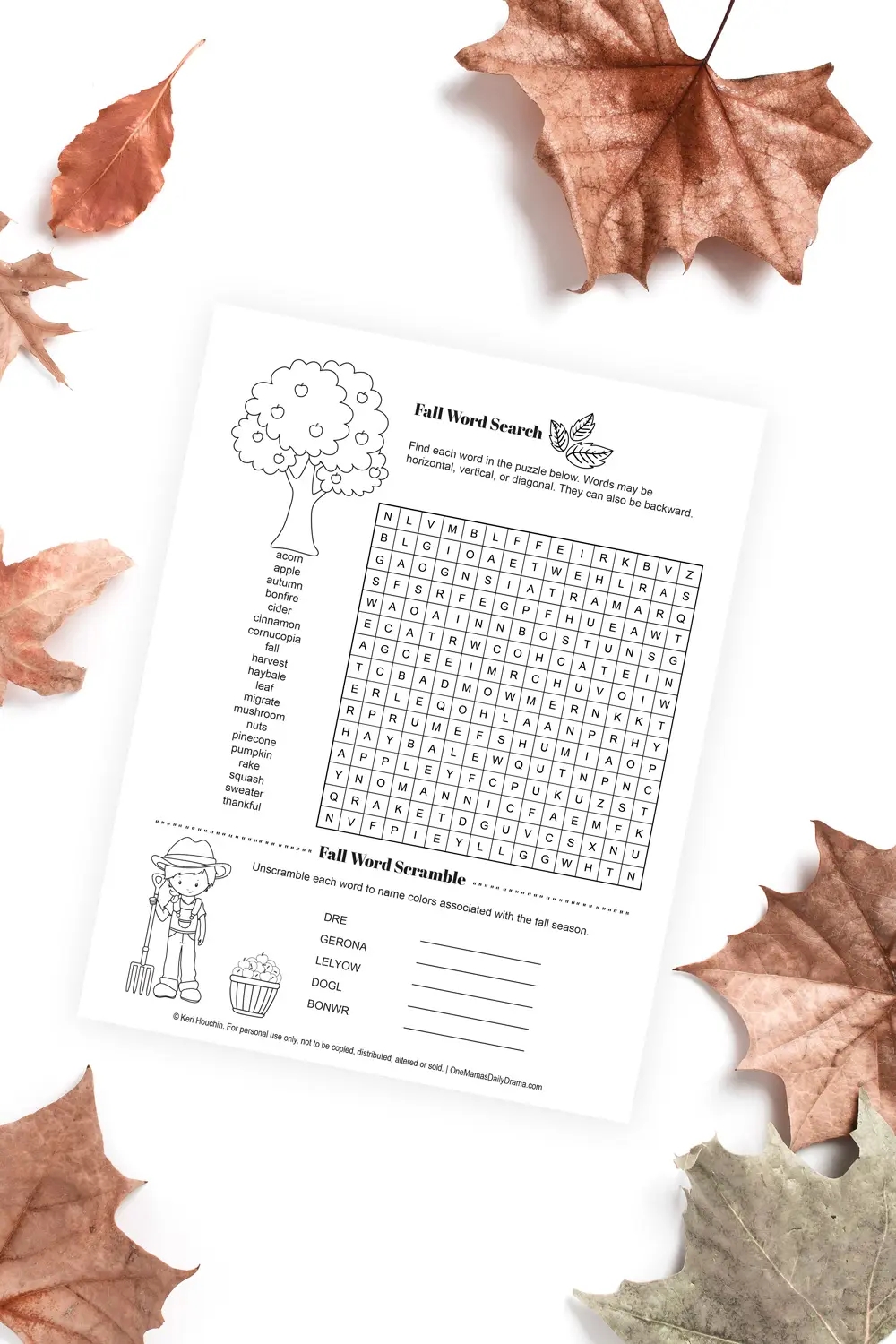 Printable Fall Word Search And Word Scramble