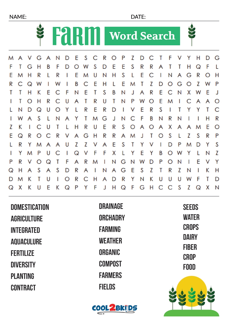 Word Search Printable Agriculture