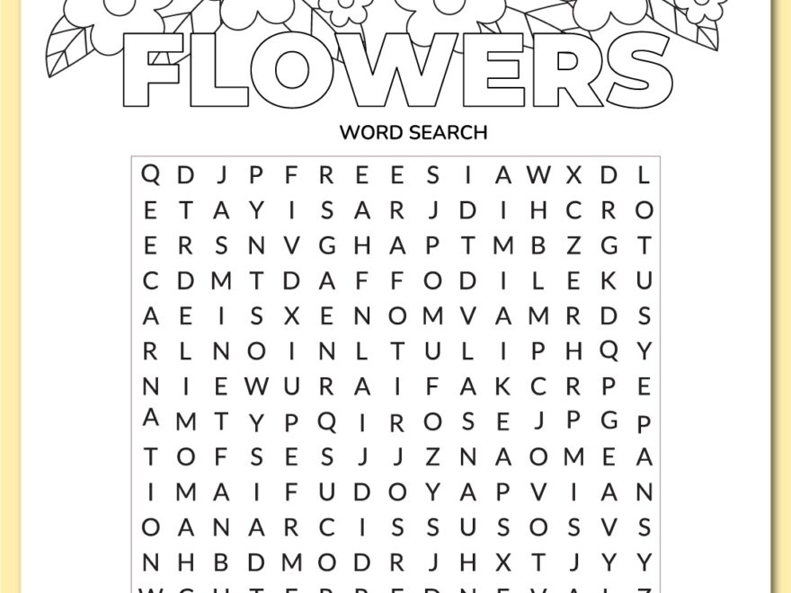 Printable Flower Word Search Chevron Lemon