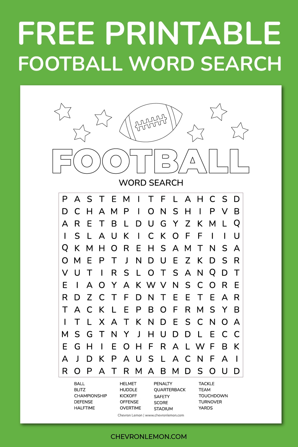 Printable Football Word Search Chevron Lemon