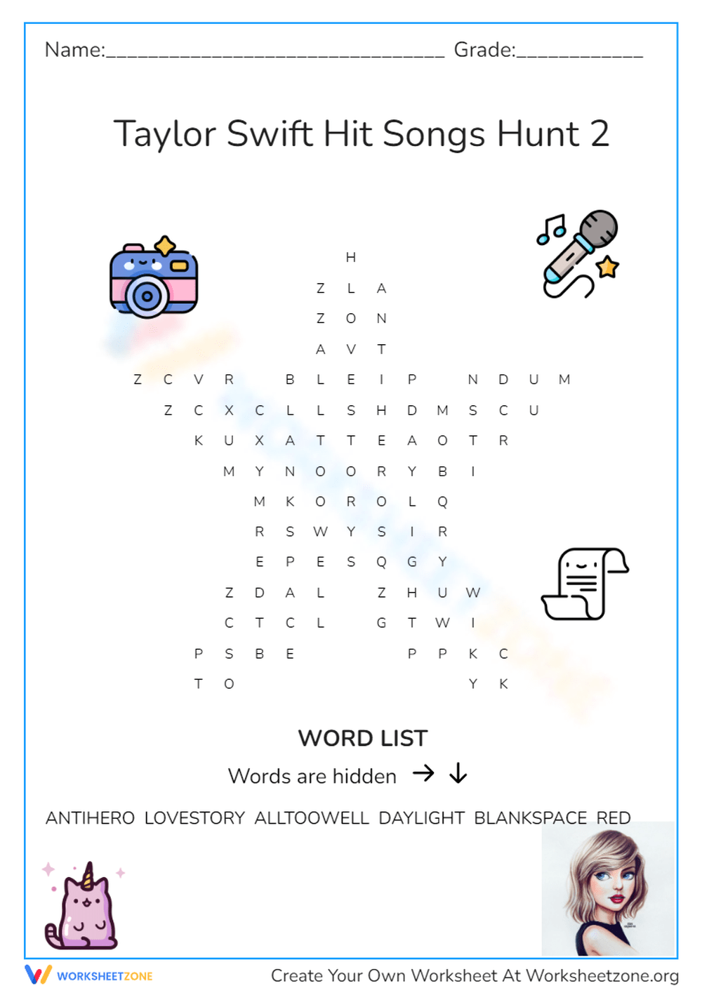 Taylor Swift Word Search Printable