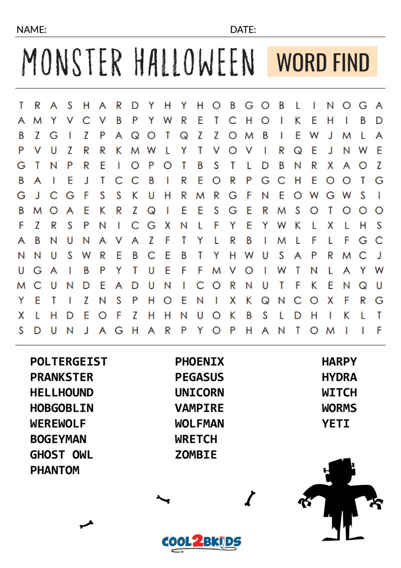 Printable Halloween Word Search Cool2bKids