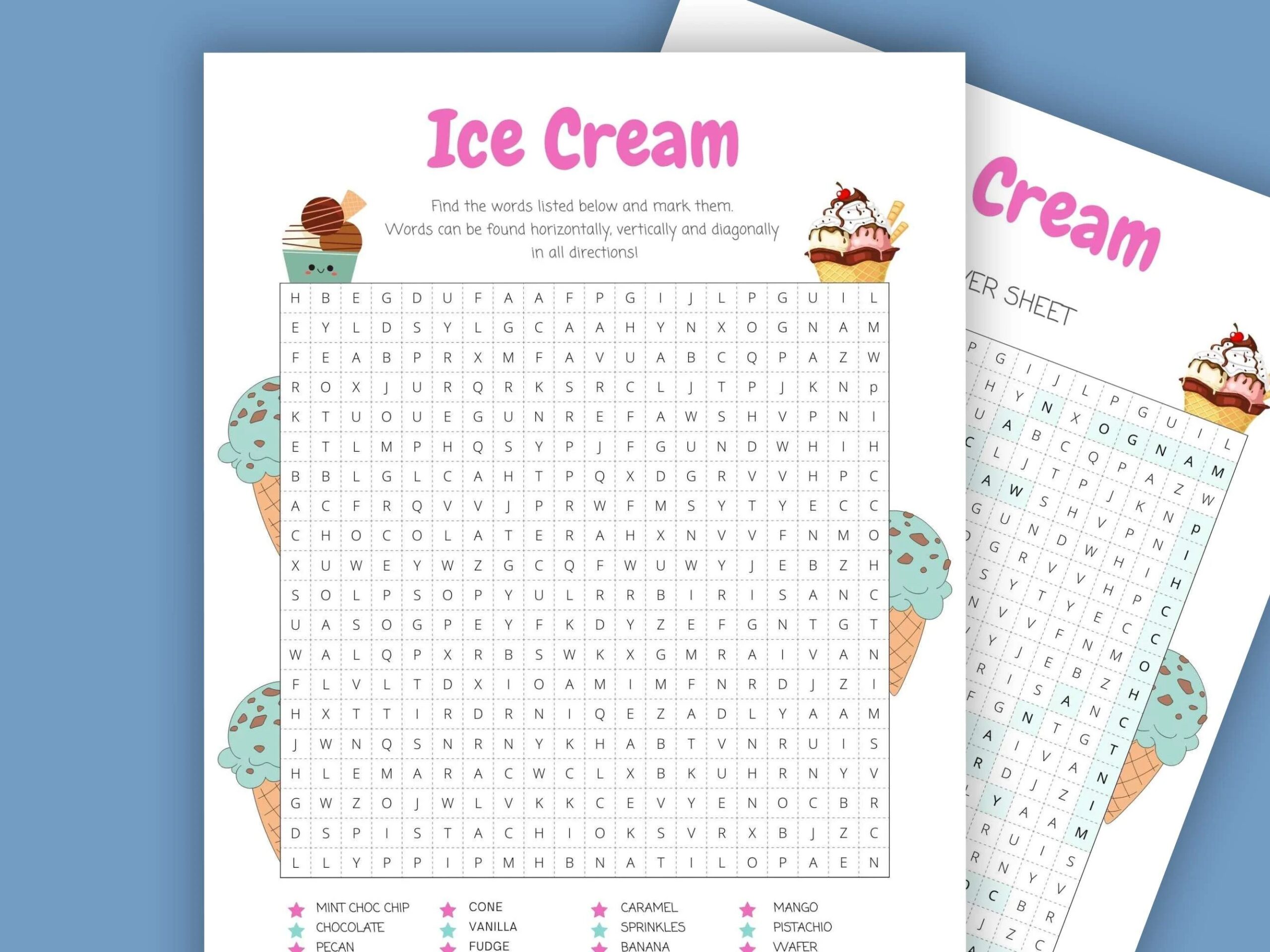 Printable Ice Cream Word Search For Kids Learning Activity Puzzle Game Teacher Parent Resource Summer Holiday Fun Etsy