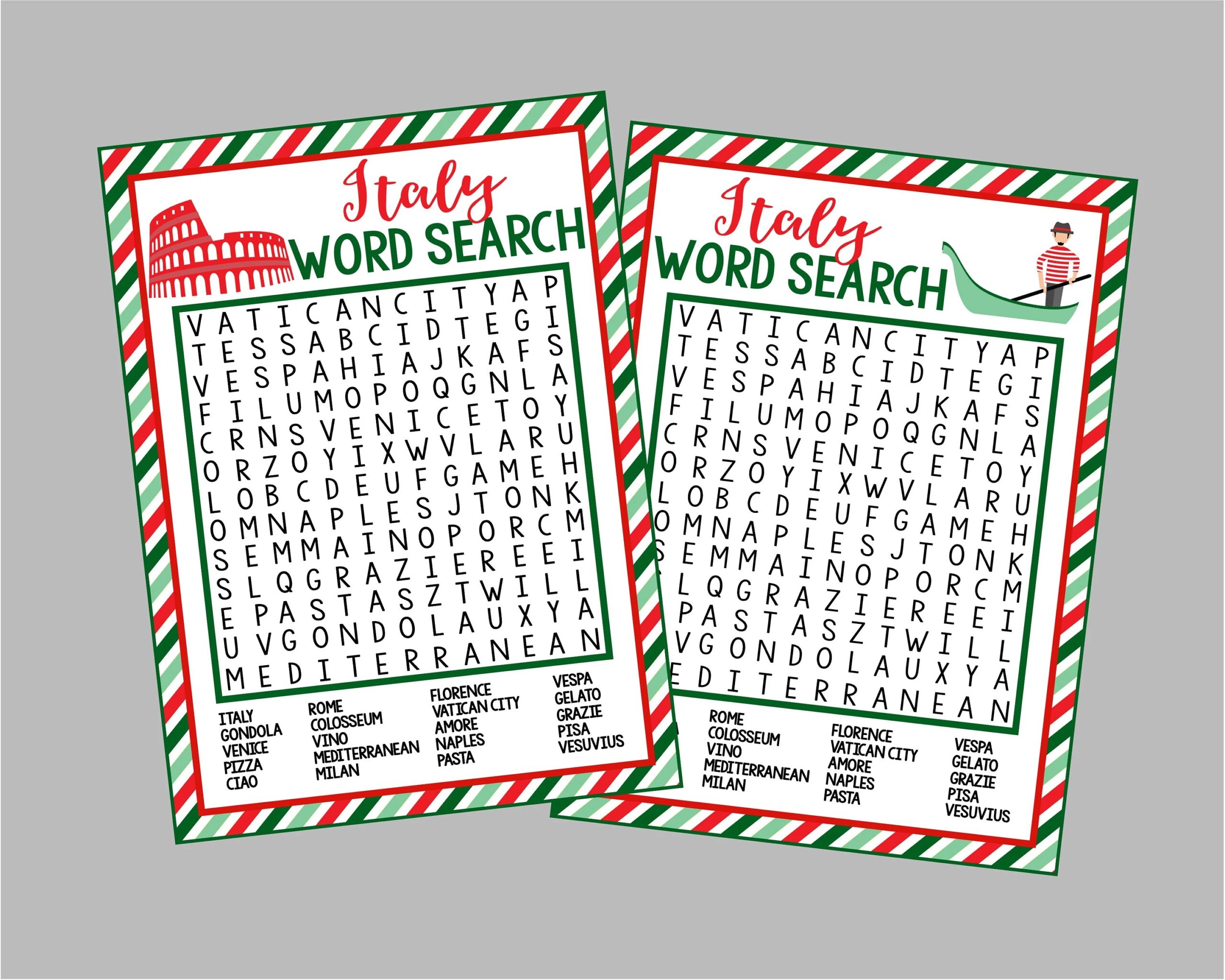Printable Italy Word Search Word Search For Italy Party Travel Trip Game Or Lesson Plan Instant Digital Download Files Etsy